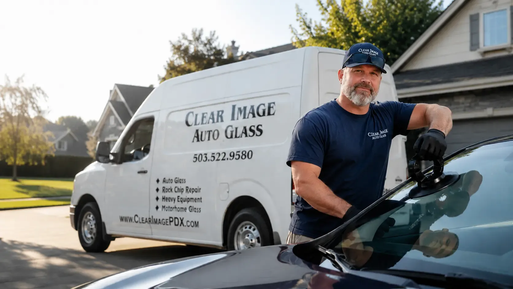 Clear Image Auto Glass technician installing a windshield