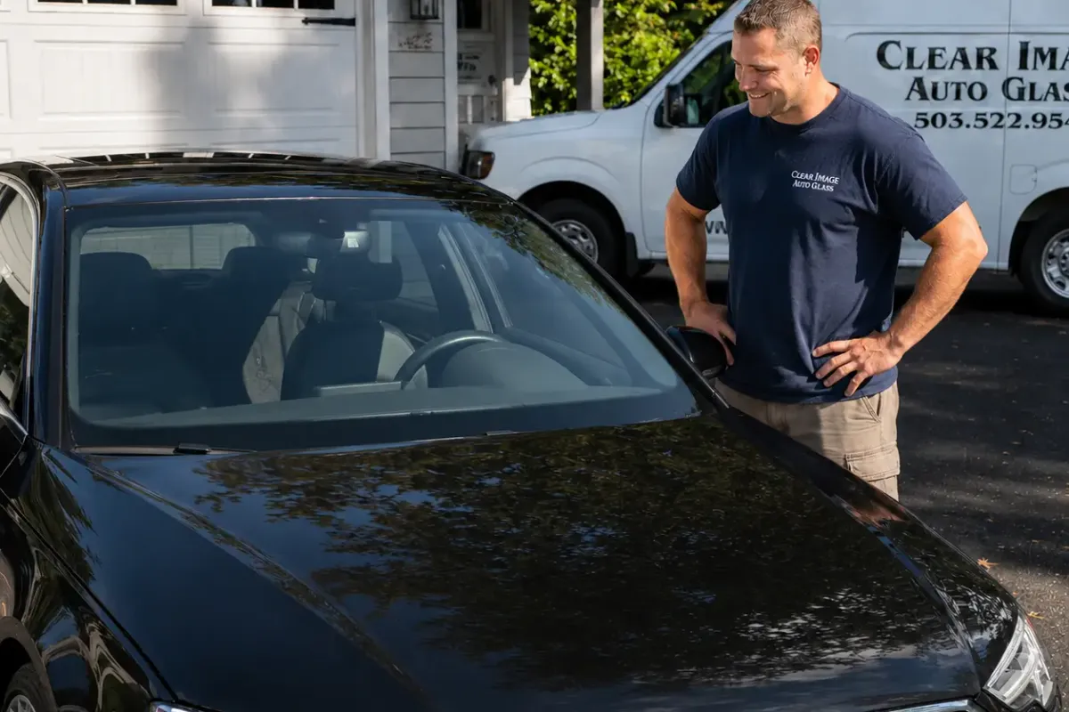 Clean finished windshield after Clear Image Auto Glass replacement