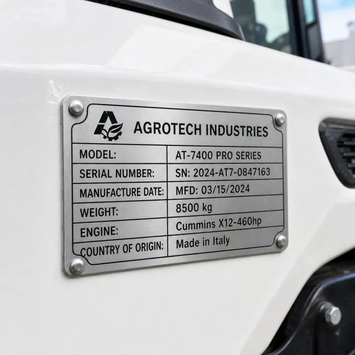 RV identification plate showing the model, serial number, and manufacture details