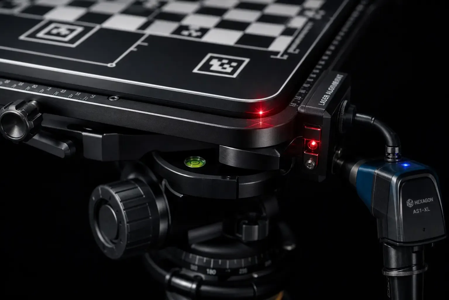 Close-up of professional ADAS calibration equipment aligned in front of a vehicle windshield