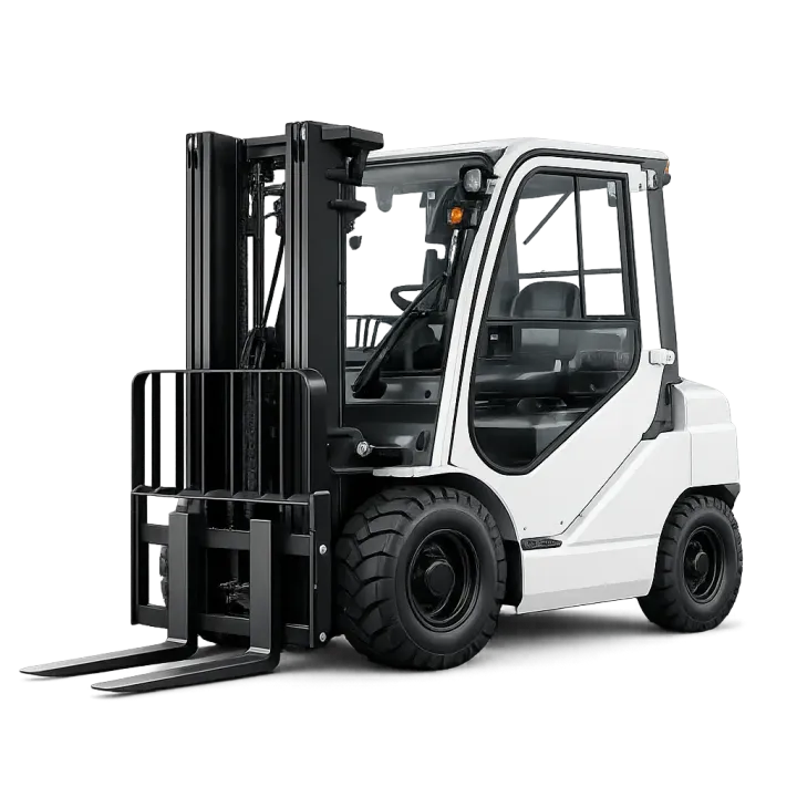 Enclosed-cab forklift used for material handling