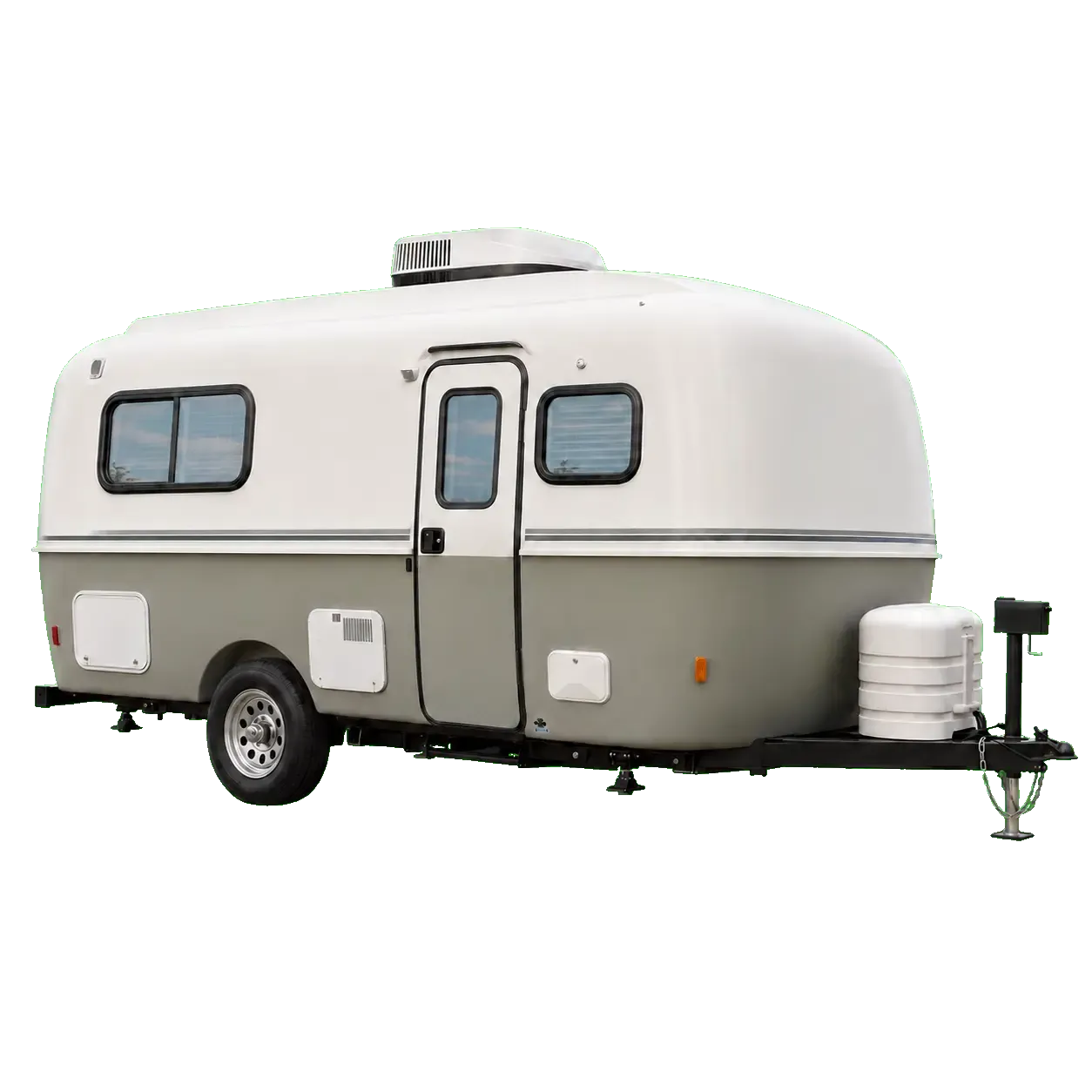 Towable travel trailer with side and entry-door glass