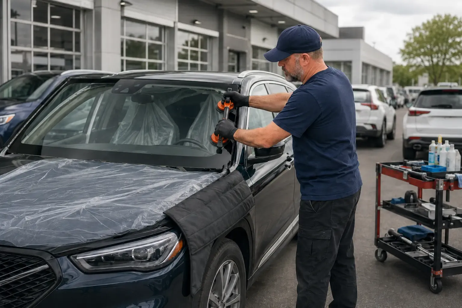 Clear Image technician repairing a car windshield.