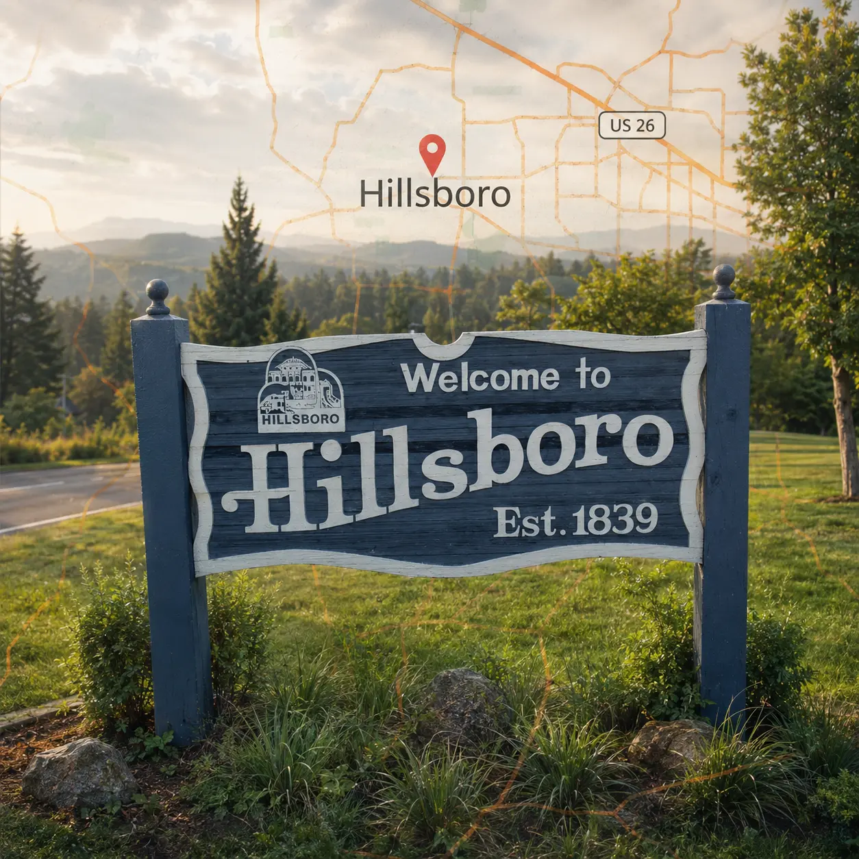 Map showing mobile auto glass service in Hillsboro, Oregon.