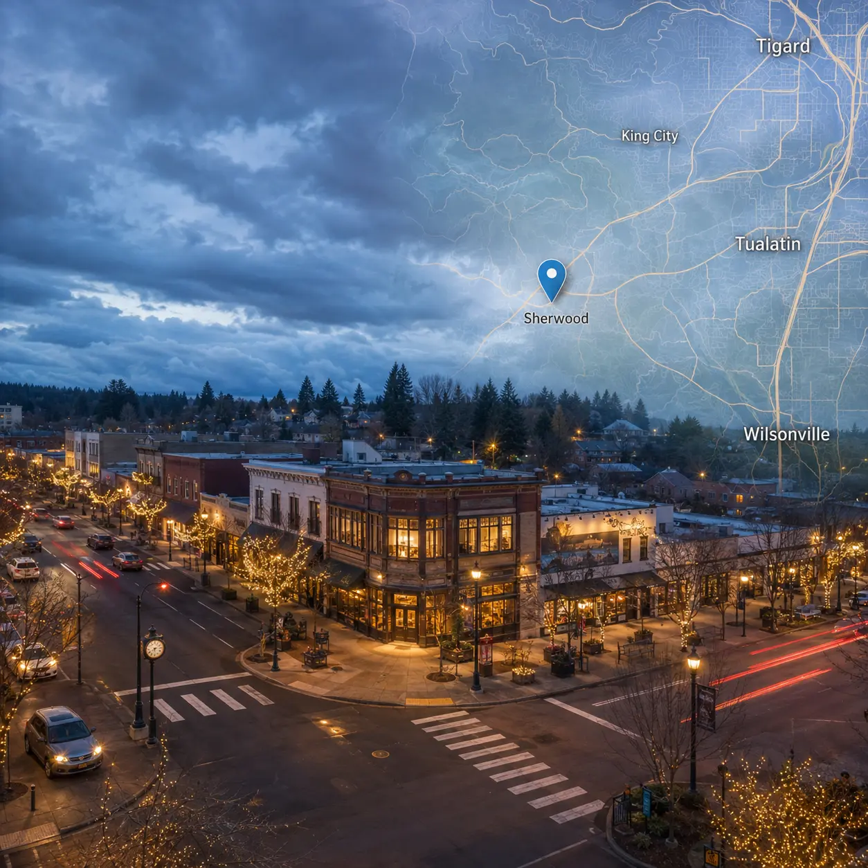 Map showing mobile auto glass service in Sherwood, Oregon.