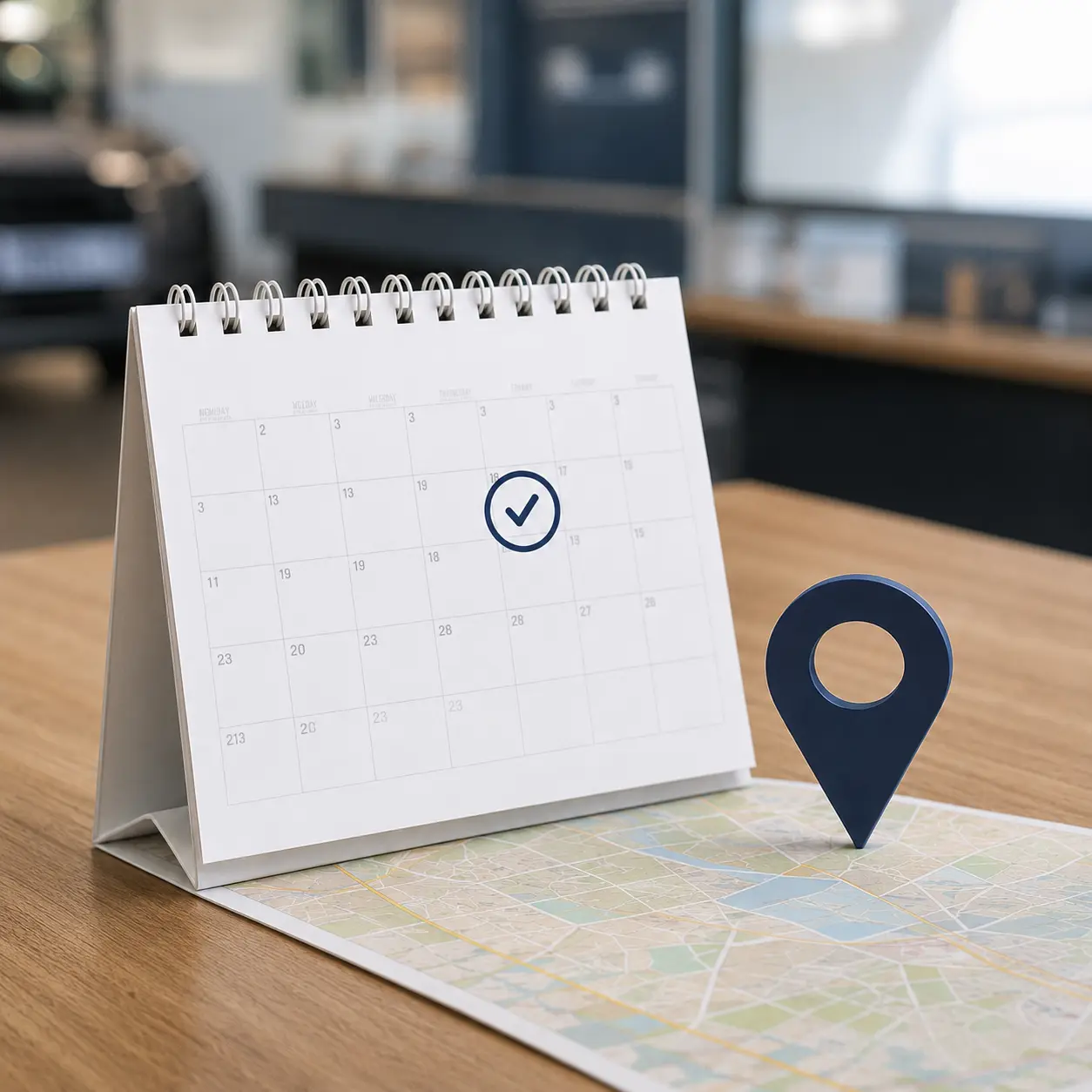 Calendar and map pin representing scheduled fleet service