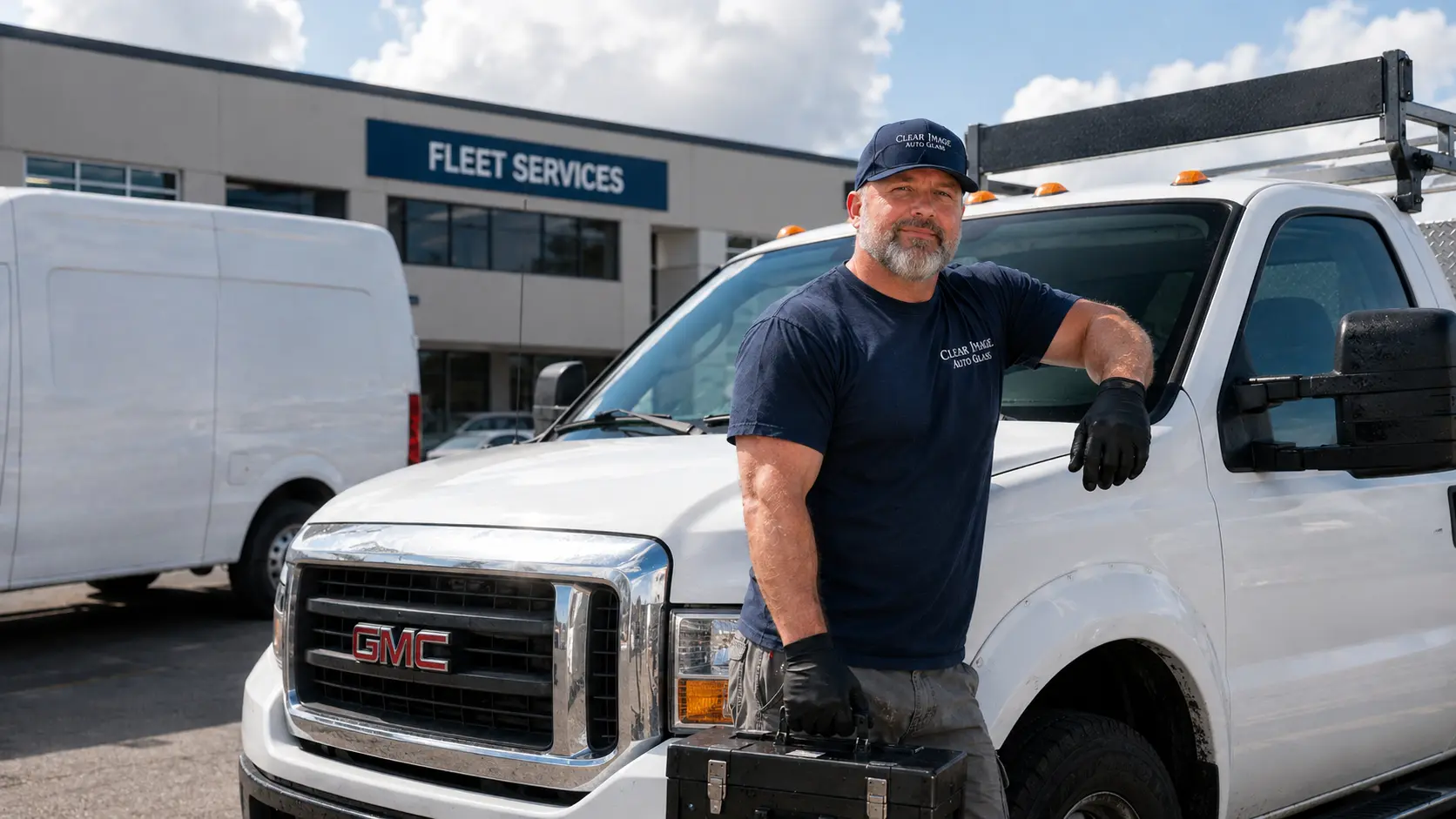 Completed fleet vehicle service at a business location