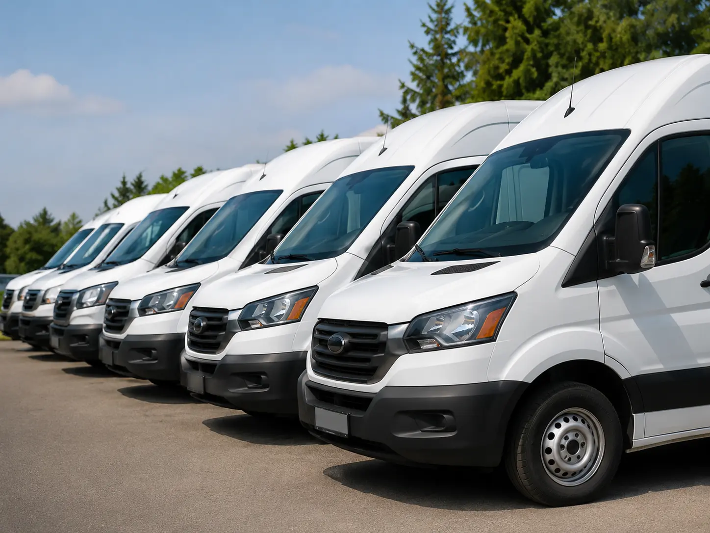 Fleet vehicles lined up for commercial auto glass service