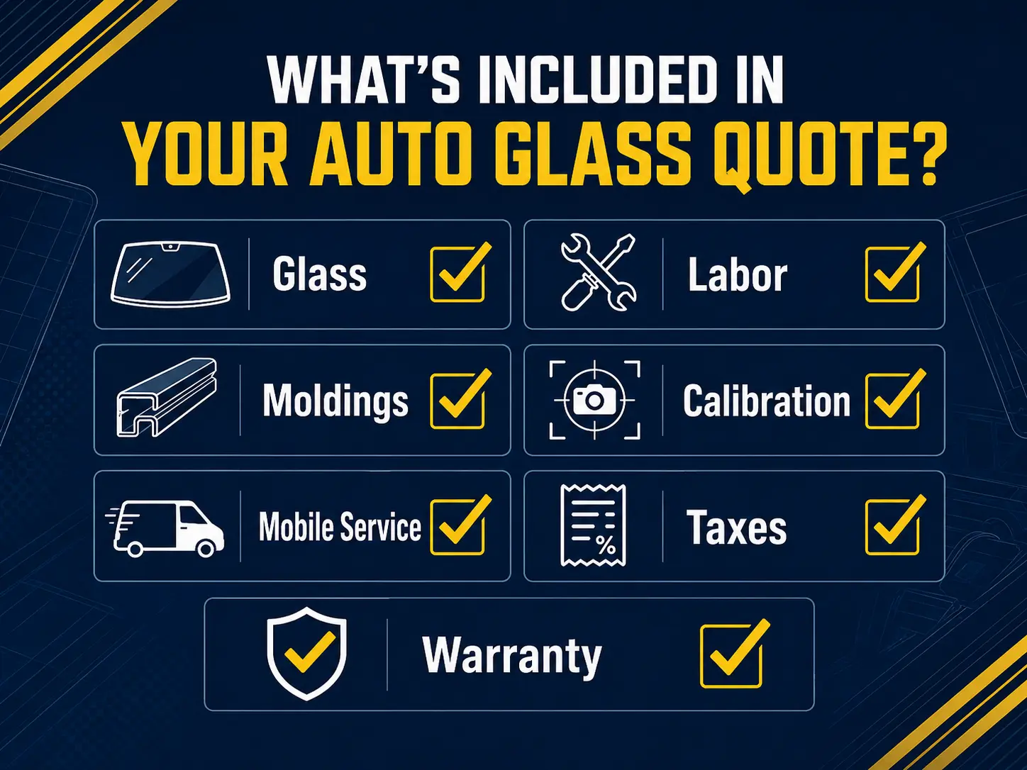 Items to compare in an auto glass service estimate