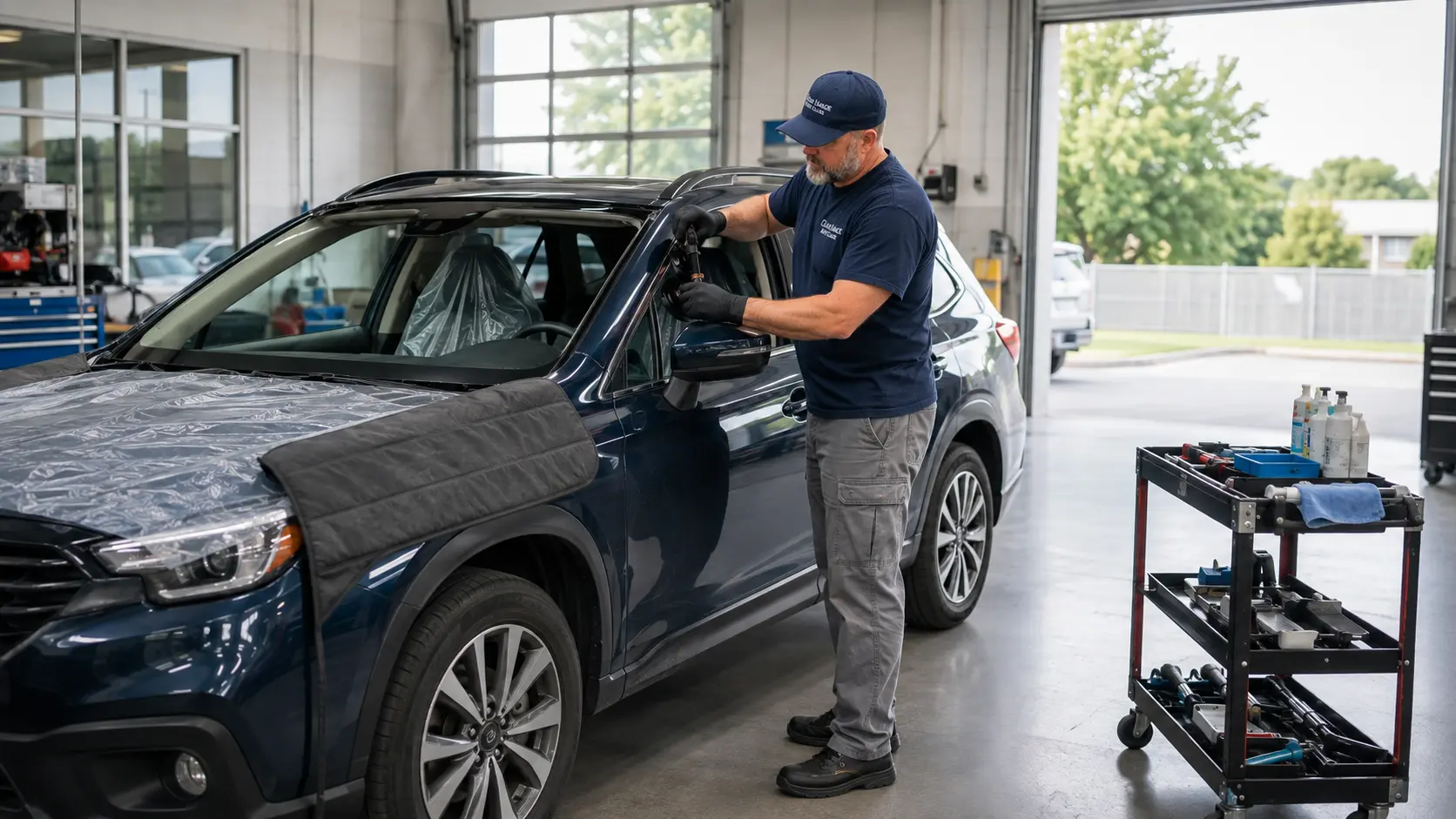 Clear Image technician performing organized mobile auto glass service